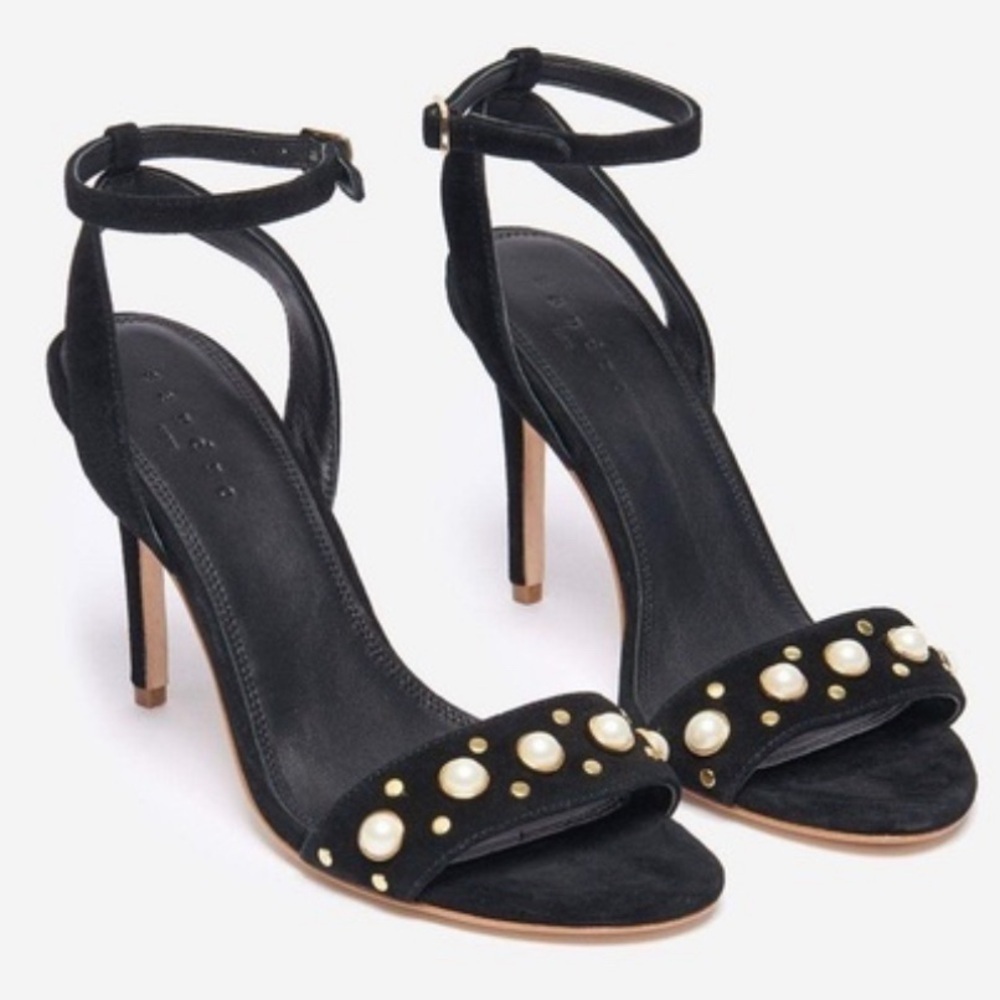 Sandro Nina Pearls Noir Black Suede Heels - sz US 8.5 / EU 39 - Picture 1 of 6